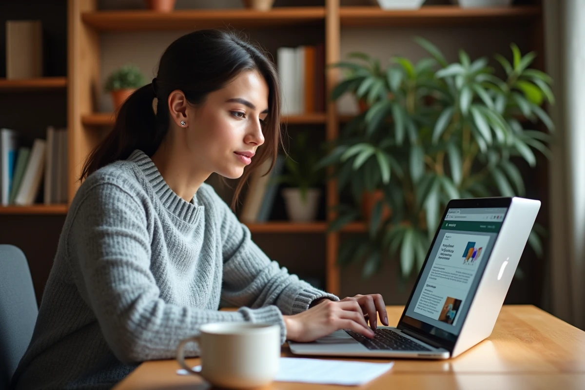 Femme accédant à l'ENT 41 depuis son bureau à domicile sur un ordinateur portable