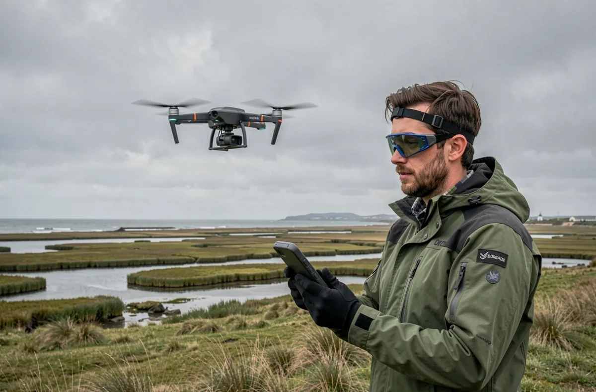 Opérateur de C-Drone Guérande pilotant un drone de surveillance au-dessus des marais salants en Loire-Atlantique