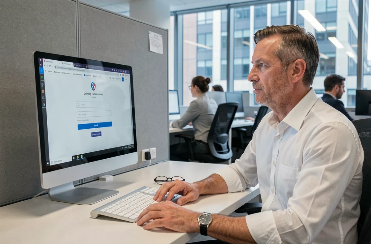 Homme professionnel se connectant à Webmel Nancy sur un ordinateur de bureau en entreprise