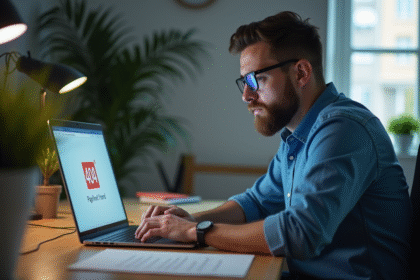 Jeune homme IT frustré devant un écran 404