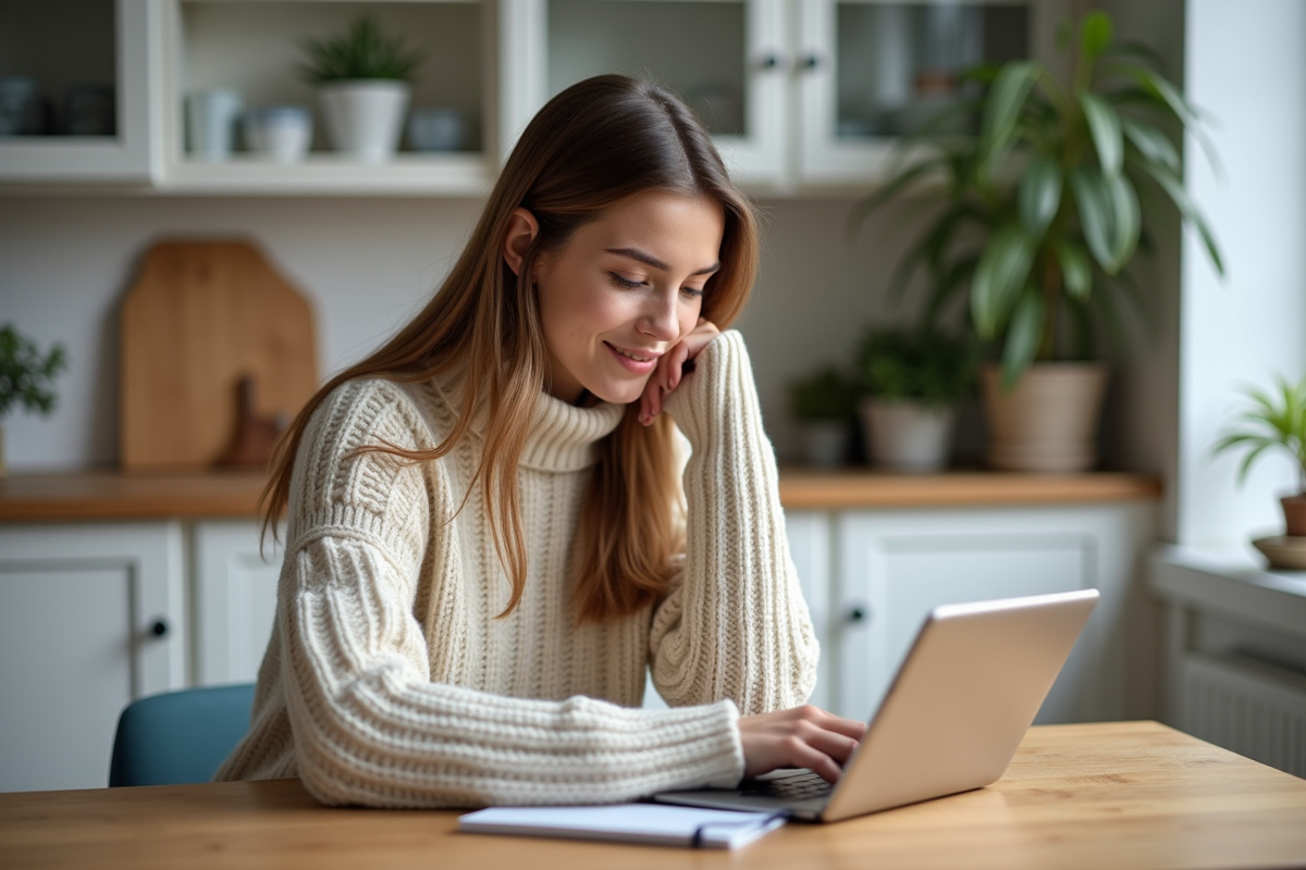 Jeune femme travaillant à la maison avec notes et tablette