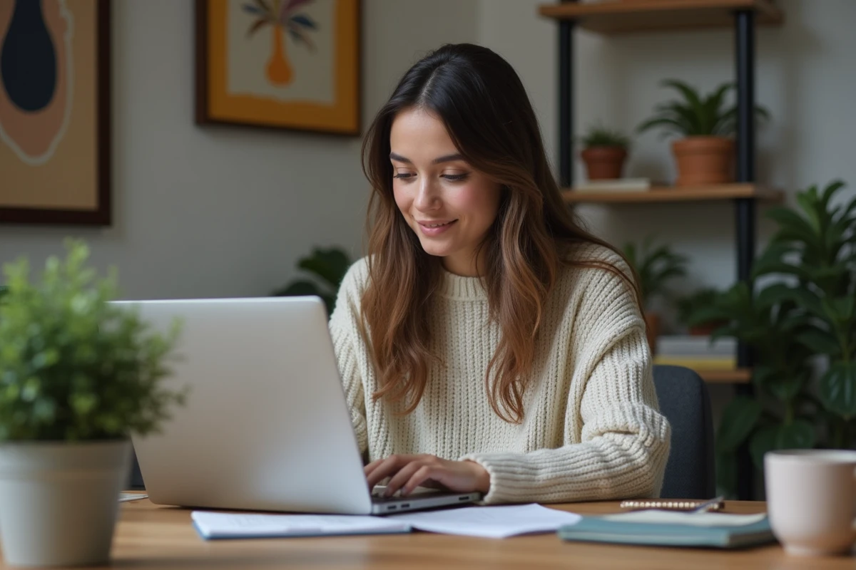 Jeune femme en télétravail participant à un appel vidéo