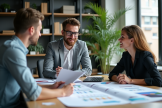 Groupe de jeunes professionnels en réunion de travail
