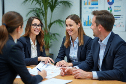 Groupe de professionnels en réunion dans un bureau moderne