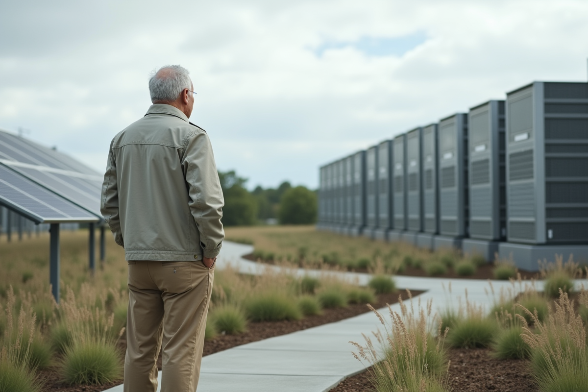Homme âgé près d un centre de données en extérieur
