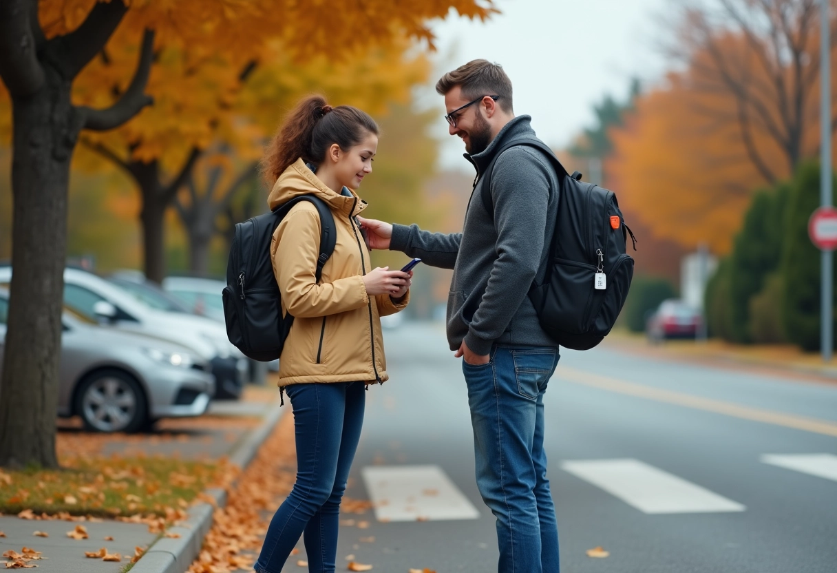 Fille adolescente vérifiant son téléphone avec son père