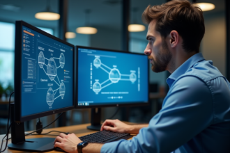 Homme professionnel informatique en réunion réseau