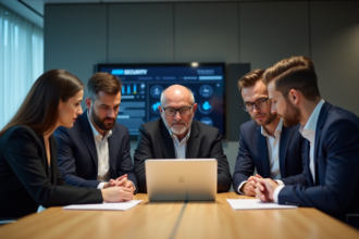 Groupe de professionnels en réunion dans un bureau moderne