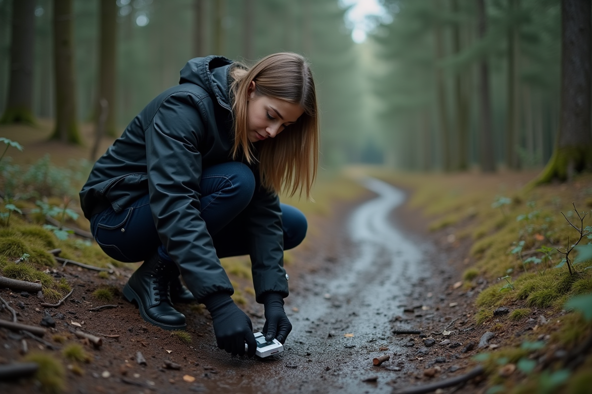 Jeune femme spécialiste forensique analysant une empreinte