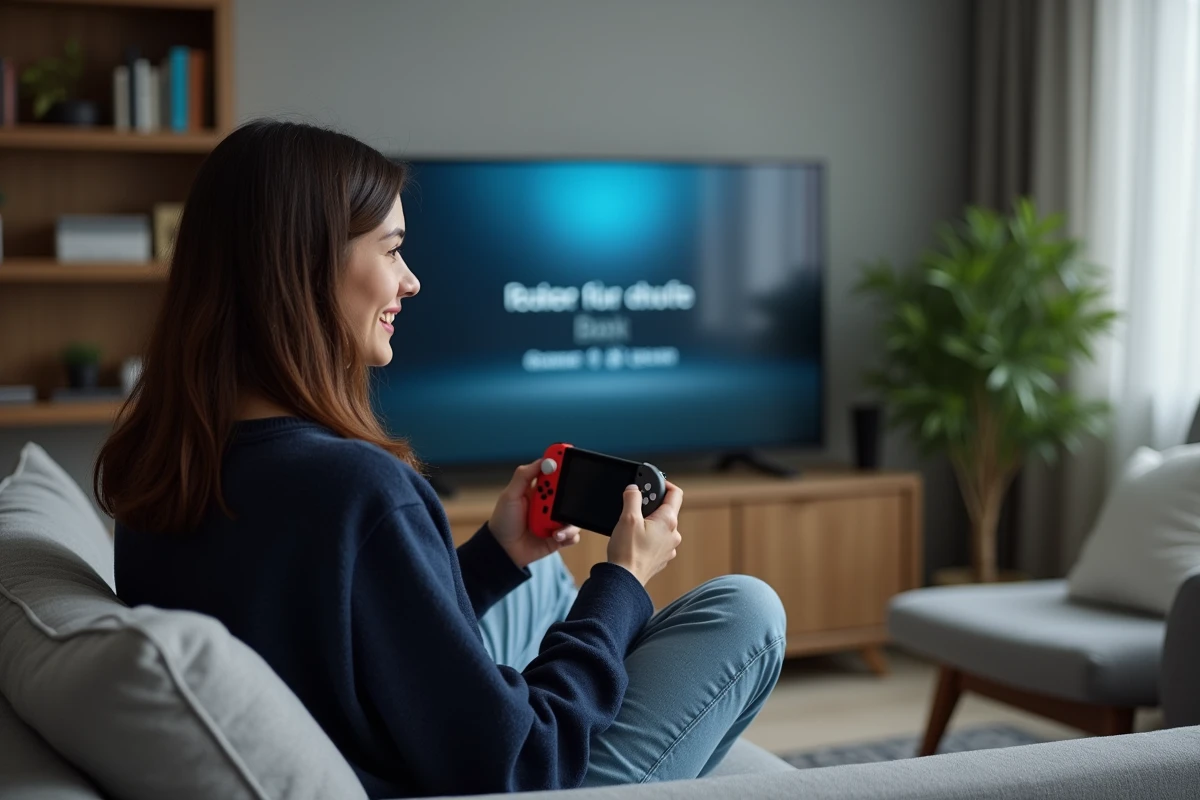 Femme synchronisant une manette Pro Controller Switch d'occasion via le menu de la console