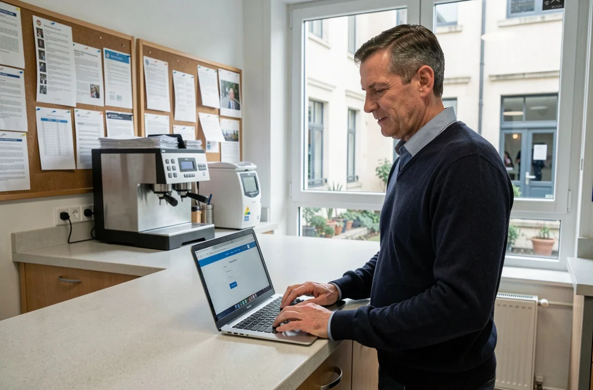 Un professeur se connecte au webmail académique d'Amiens depuis la salle des professeurs d'un lycée